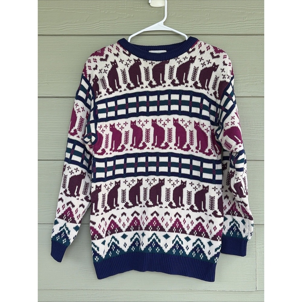 Vintage Hasting & Smith Kitty Cat Geometric Crewneck Sweater Jumper Adult Medium